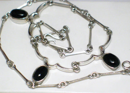Silver Necklaces | Sterling Scallop & Dog bone Link Black Onyx Stone Necklace 17 3/4" | Womens Estate Jewelry for less only at Blingschlingers.com