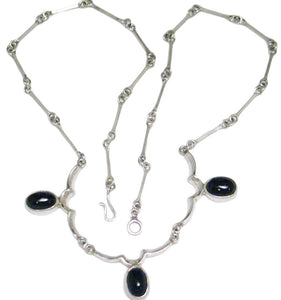 Silver Necklaces | Sterling Scallop & Dog bone Link Black Onyx Stone Necklace 17 3/4" | Womens Estate Jewelry for less only at Blingschlingers.com