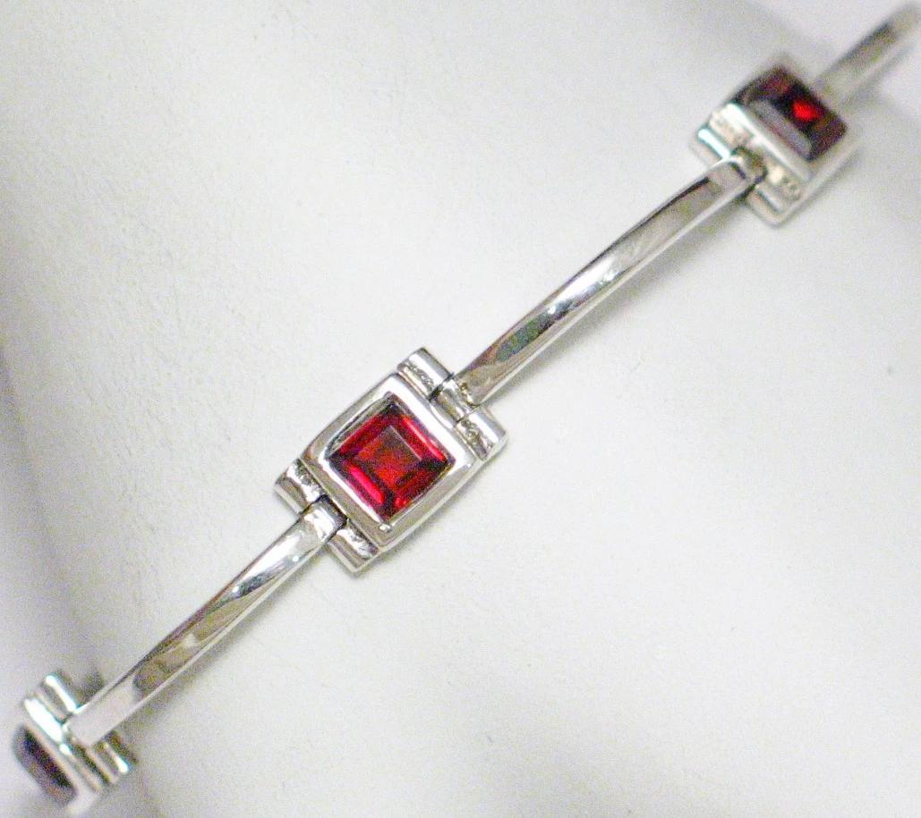 Station Bracelet, Sterling Silver Red Garnet Gemstone Bracelet