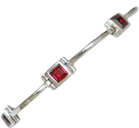 Station Bracelet, Sterling Silver Red Garnet Gemstone Bracelet