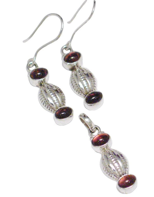 Earrings & Pendant set, Sterling Silver Garnet Red Cz Stone Matching Jewelry Set