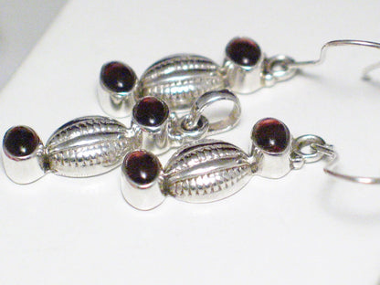 Earrings & Pendant set, Sterling Silver Garnet Red Cz Stone Matching Jewelry Set