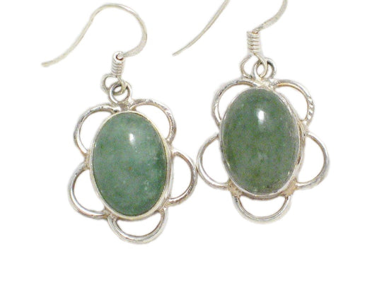 Womens Dangle Earrings, Scalloped Design Green Aventurine Stone Sterling Silver Dangle Earrings