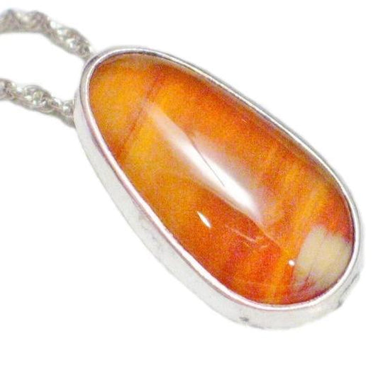 Sterling Silver Necklace, 18" Designer JP Pre-owned Orange Agate Stone Pendant Necklace