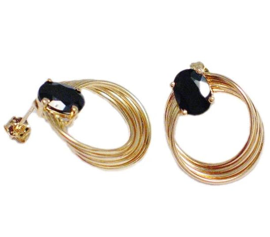 Hoop Earrings | Womens 14k Gold Wavy Salient Hoop Black Spinel Stone Earrings | Jewelry