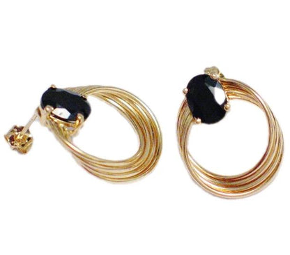 14k Gold Earrings, Womens Jet Black Spinel Stone Multi Hoop Design Drop Earrings - Discount Pre-owned Jewelry