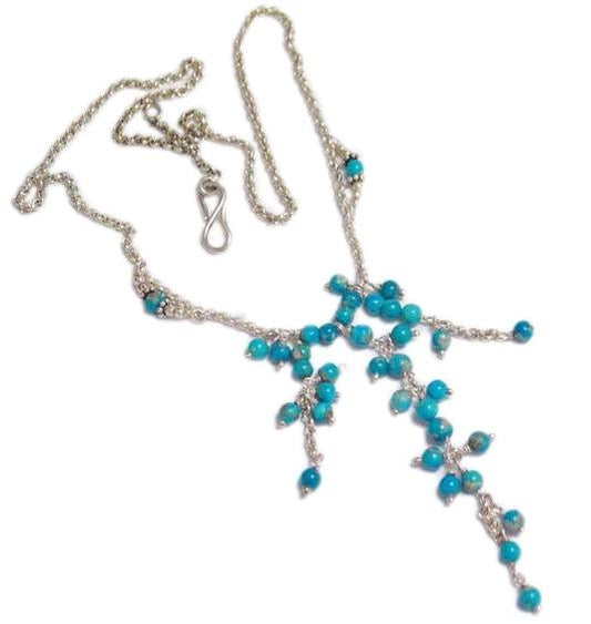 Chains | Womens Sterling Silver Blue Turquoise Bead Tassel Necklace 17.5"  | Necklaces