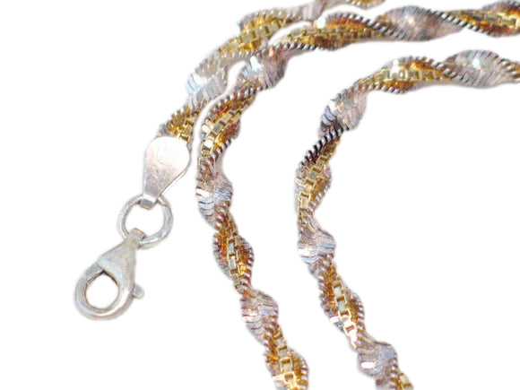 Chains | Sterling Silver Gold Spiral Herringbone Box Chain Glitter Rope Necklace 18